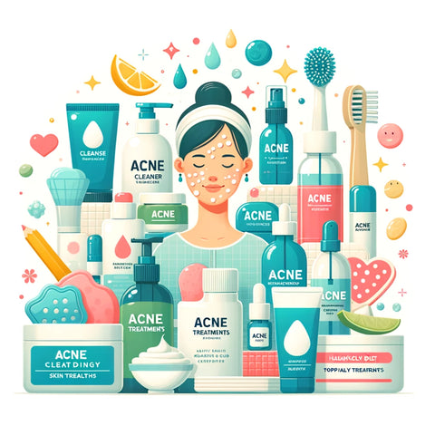 Informative illustration on acne causes and treatments